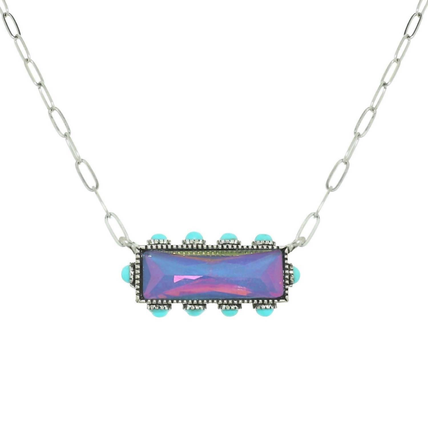 New Sophia Collection Women's Horizontal Bar Necklace In Blue Gemstone